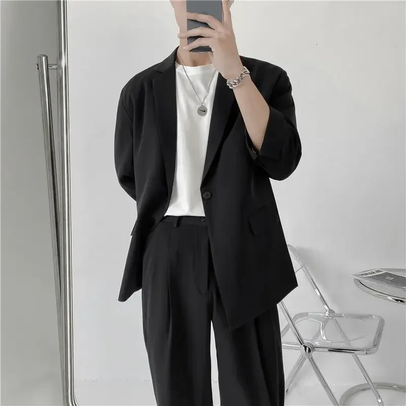 Spring Summer British Style Formal Blazer Men Korean Fashion Loose Casual Dress Jacket Men Harajuku Social Suit Jacket Men M-2XL