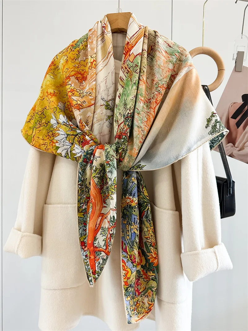 الراقية حديقة تصميم الحرير الصوف شال مربع كبير المرأة المألوف مزدوجة الجانب طباعة وشاح #2