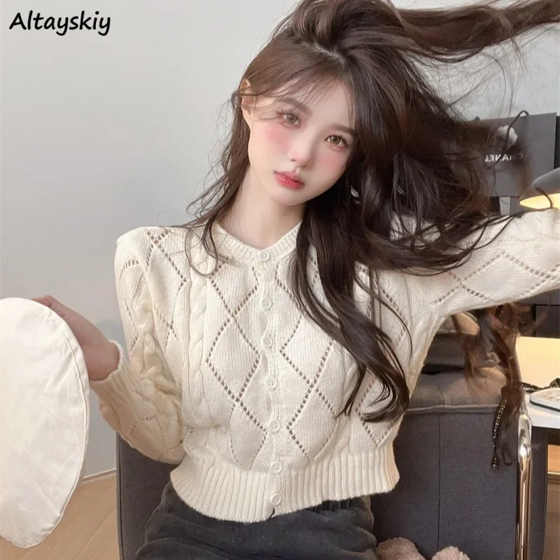 

Hollow Out Cardigans Women Crop Casual Tops Knitwear Sexy Skin-friendly Fluffy Autumn Basic Elegant Design Unique Sweater New