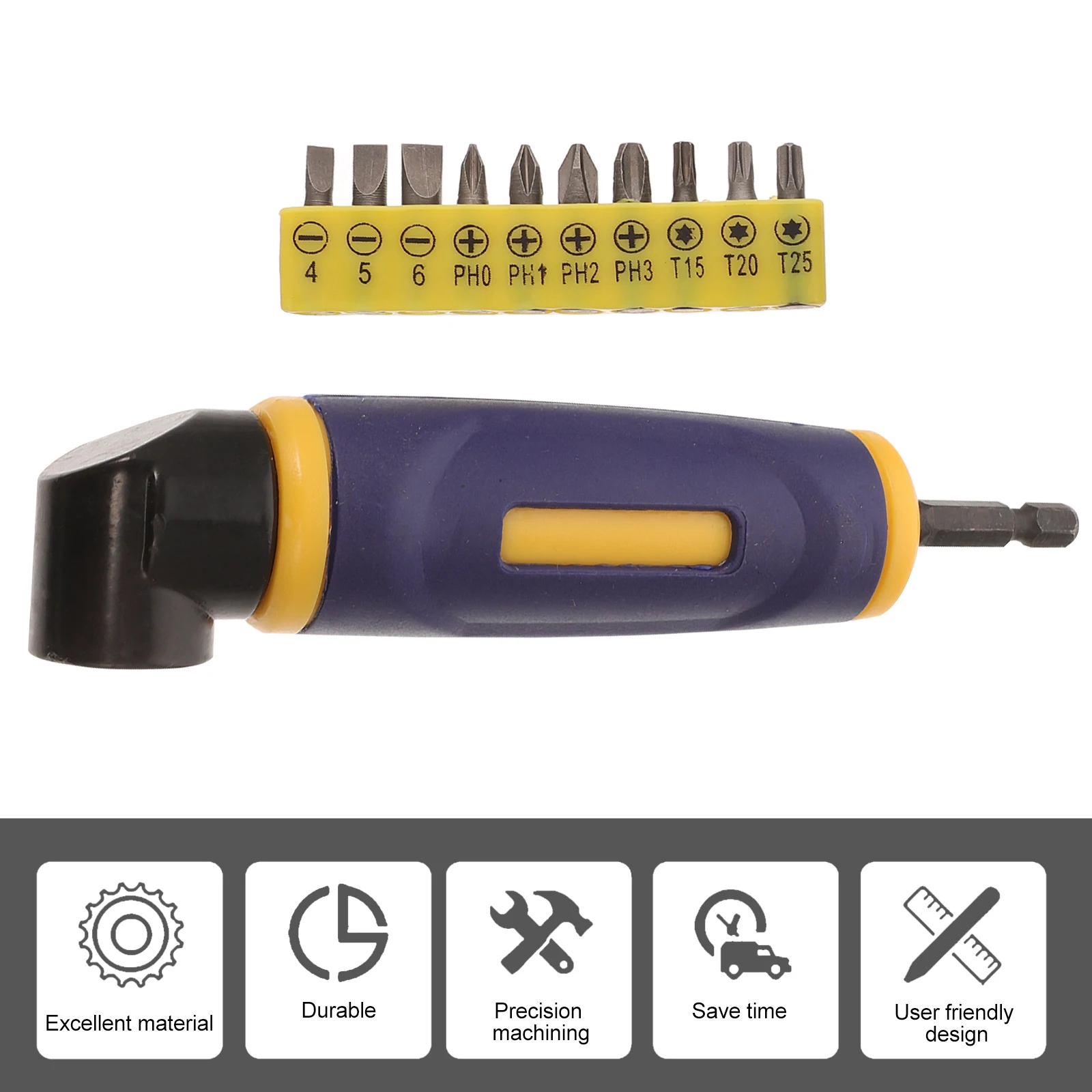 Bit Bender Angle Adapter 10 Free Bits Durable Material Right Angle Adapter Electric Drill Attachment Screwdriver