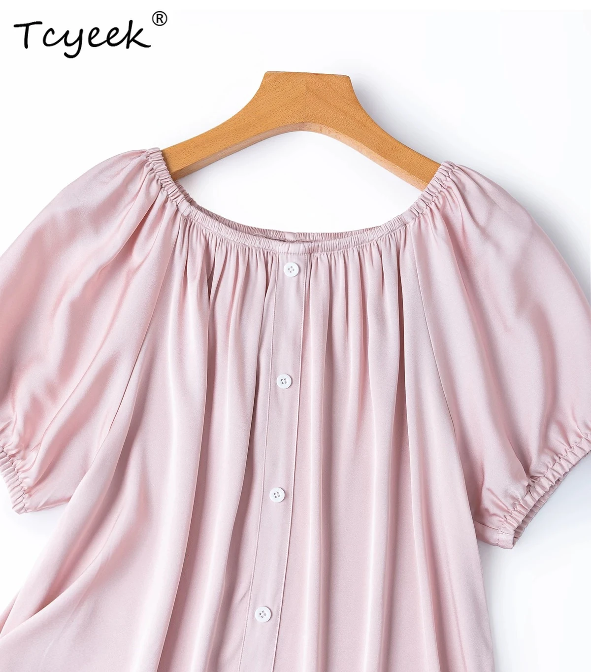 

Tcyeek 20MM 93% Real Mulberry Silk Shirt Womens Tops Elegant Shirts for Women Short Sleeve Summer Clothes Sweet Chemise Femme