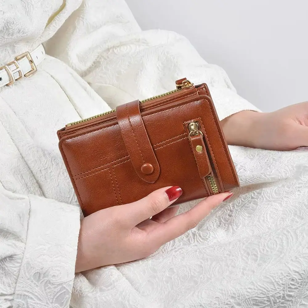 

Новые кошельки на пуговицах, женский короткий складной кошелек из искусственной кожи, тонкий женский кошелек с зажимом, короткий кошелек для монет, вертикальная двойная молния