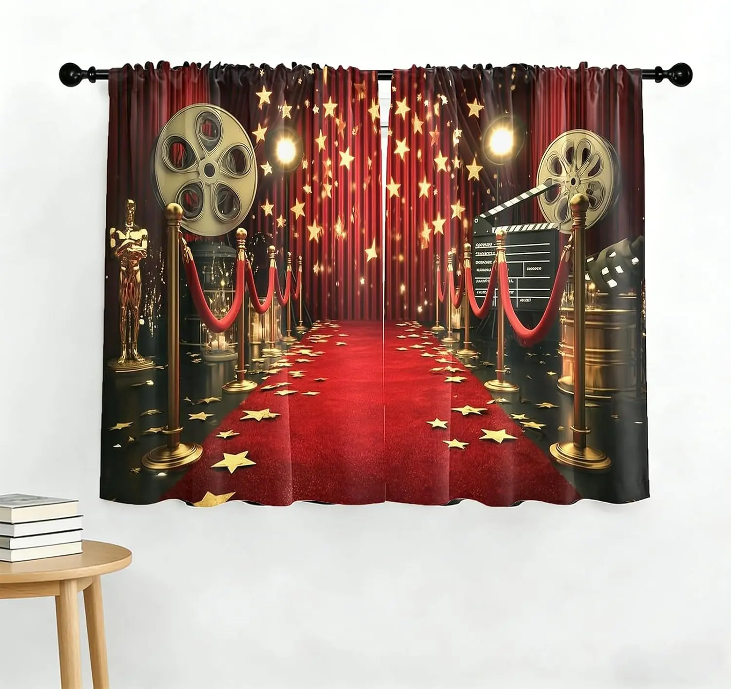 Hollywood Movie Curtain Red Carpet Cinema Luxury Theme Window Drapes Theatre Backdrop Curtain Panel 2pcs