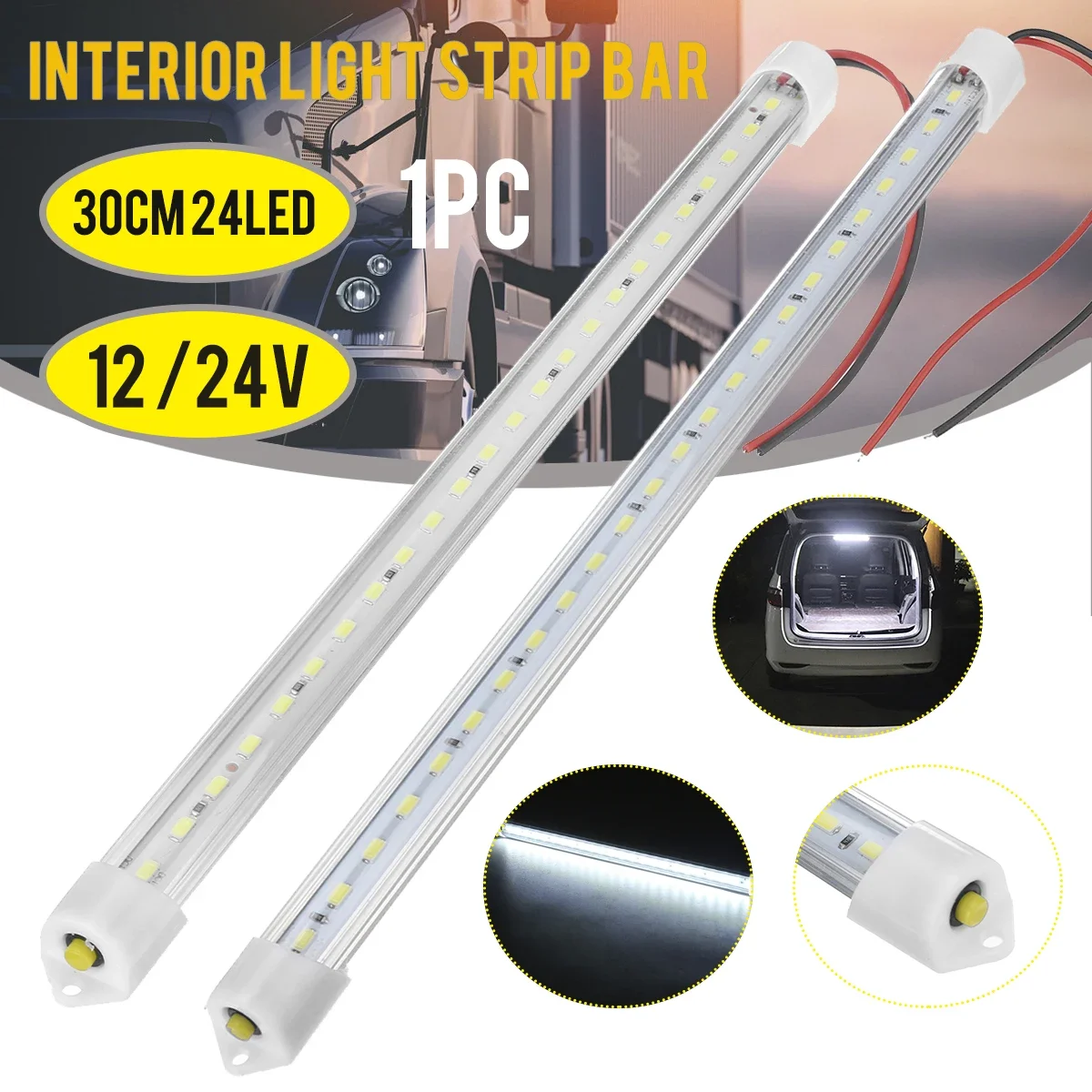 1/2pcs 12V 24V 30cm 24 LED Interior Strip Bar Light Car Van Caravan Boat Truck Trailer lamp For Outdoor Camping Home