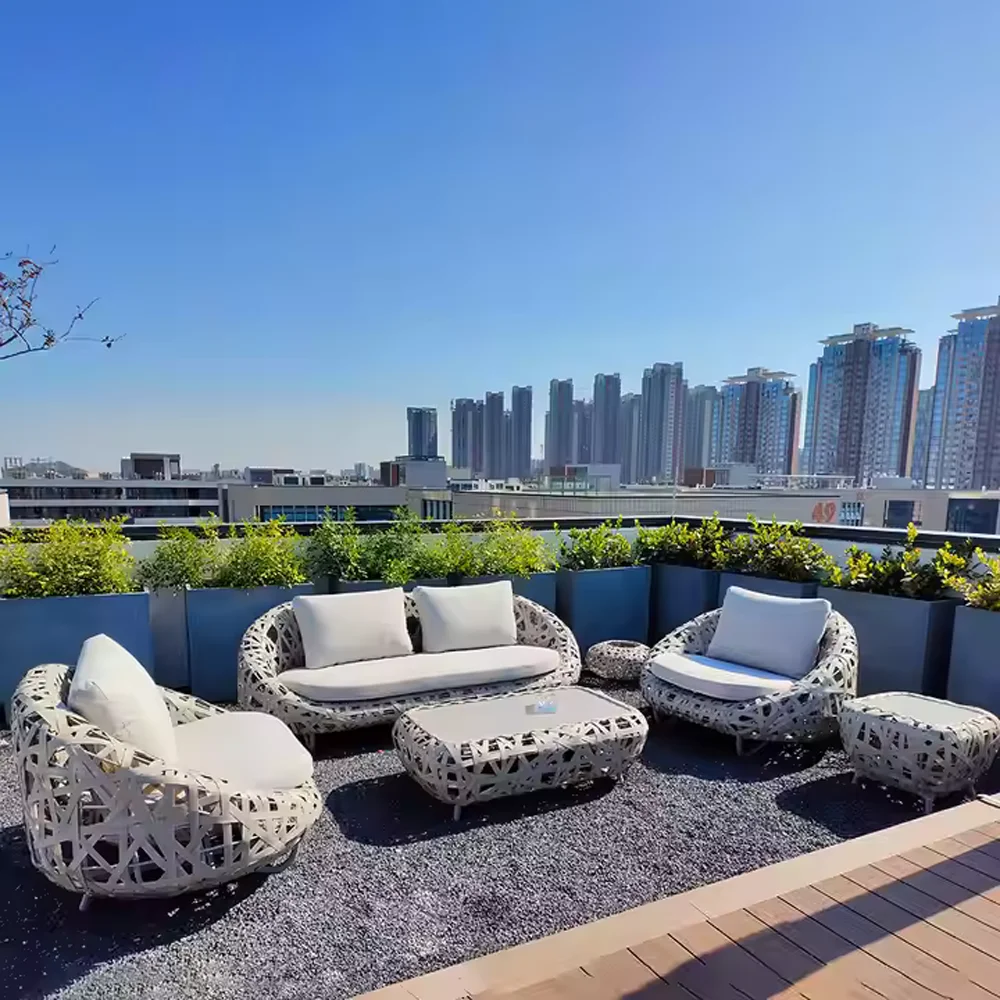 

Nordic Style Luxury Garden Rattan Outdoor Furniture Alum Wicker Single Rattan Sofa Set