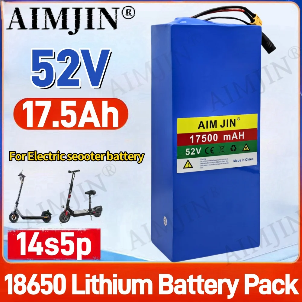 

Rechargeable Lithium Battery, 14S5P, 1500W, High Capacity, for Balance Car, Electric Bicycle, Scooter, Built-in BMS, 52V, 17.5Ah