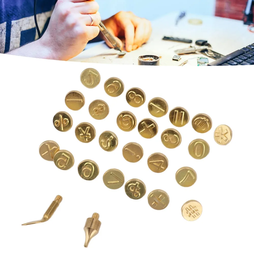 28Pcs Versatile Gold Wood Burning Tip Set Different Sizes Brass Pyrography Head Kit Engraving Tool Set DIY Projects