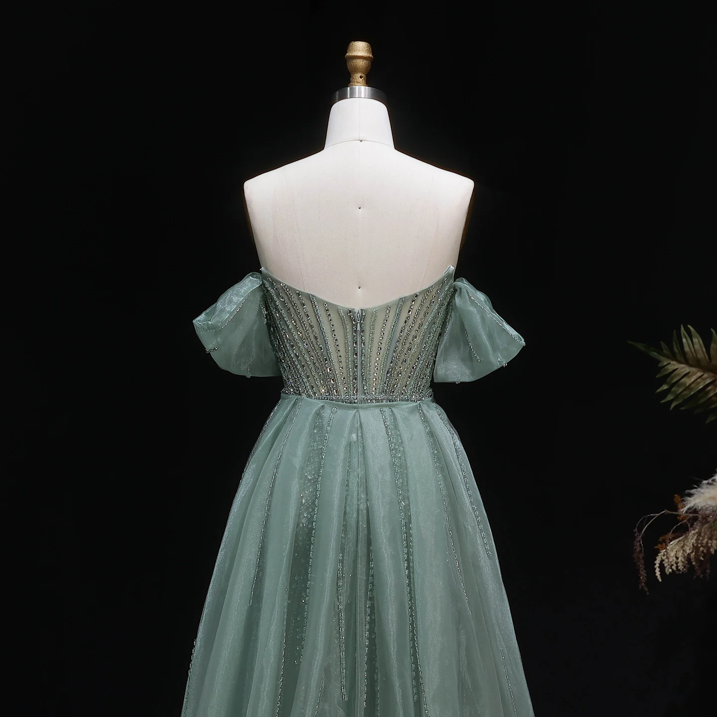 Sharon Said Elegantes Schulterfreies Abendkleid mit Überrock, Luxuriöses Perlenbesetztes Meerjungfrauenkleid für Arabische Damen, Formelle Partykleider SS120 Maßanfertigung – Detail 26