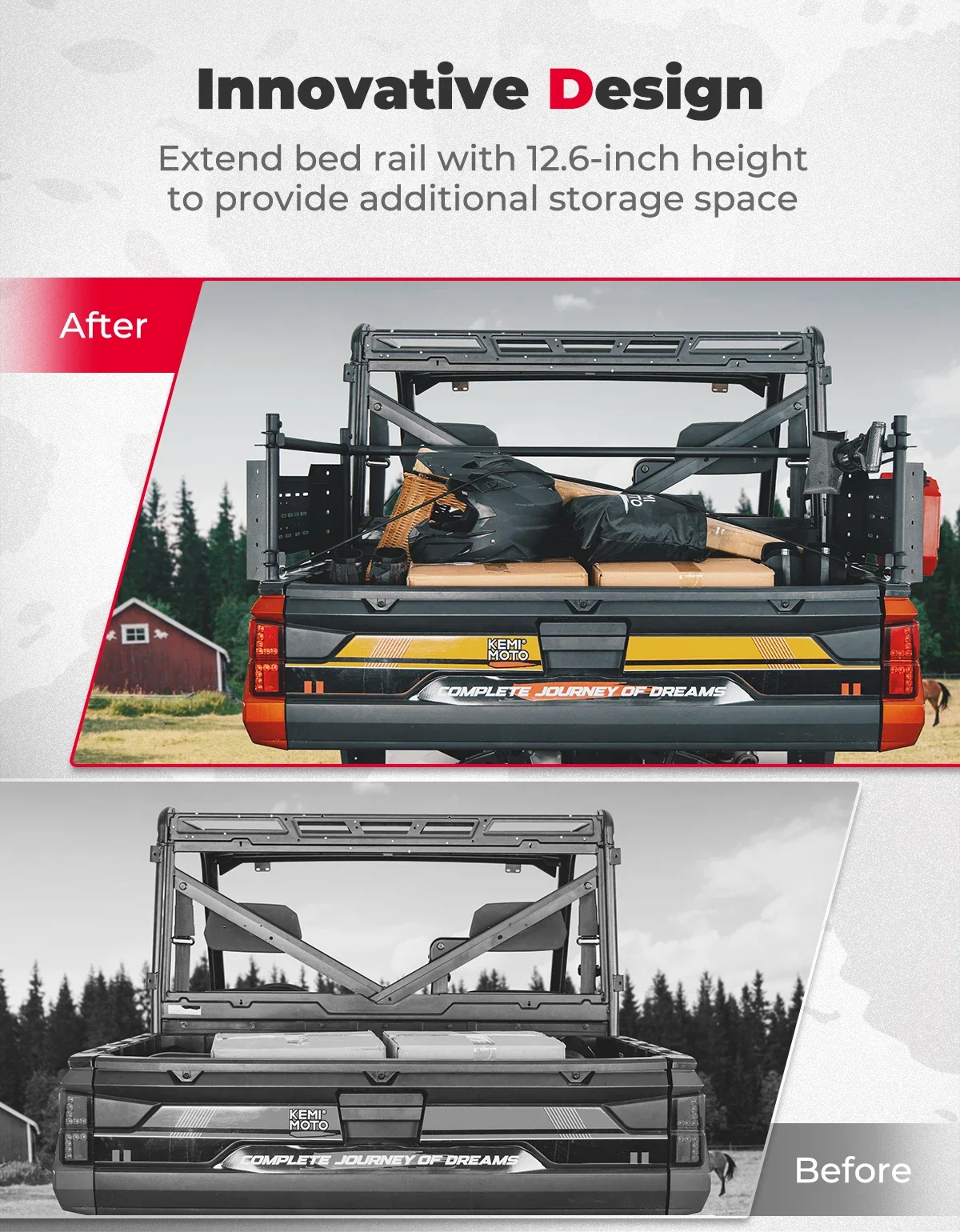 KEMIMOTO UTV Rear Cargo Rack Compatible with Polaris Ranger 1000 / XP 1000 / XP 900 / XP 570 Heavy Duty Bed Rack Accessories