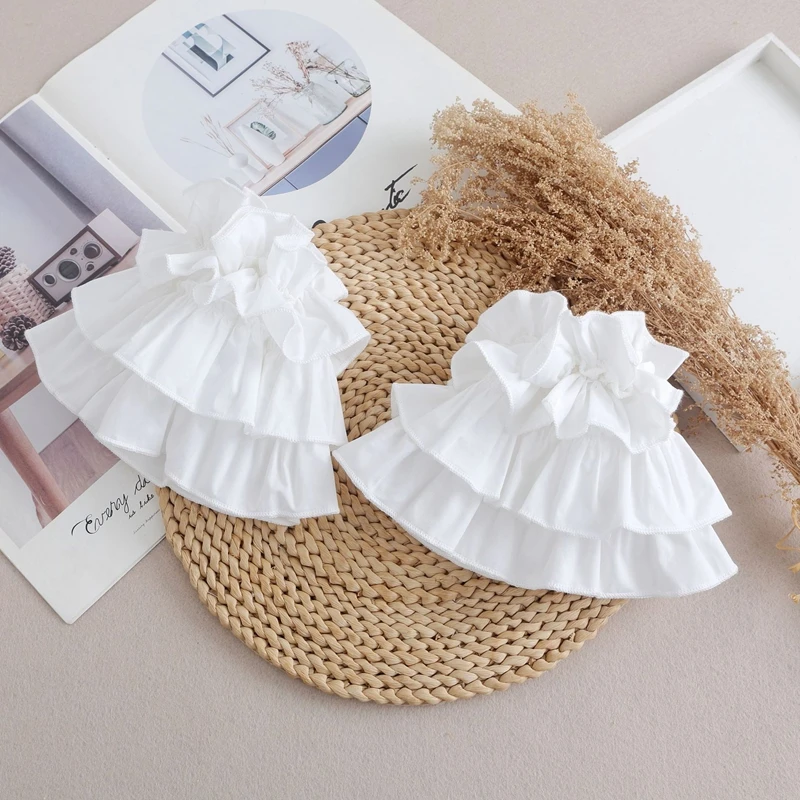 White Princess Multi‑Layer Puff Sleeves Sweet Ruffled Decorative Wrist False Cuffs for Dresses Shirts Fashion Cosplay Accessory