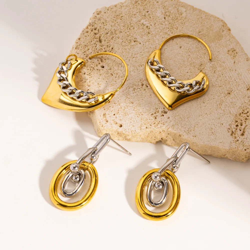 V. Stainless Steel Cool Gold Silver Color Earring Matching Heart Shaped Oval Chain Tassel Earring Fashion Jewelry Making