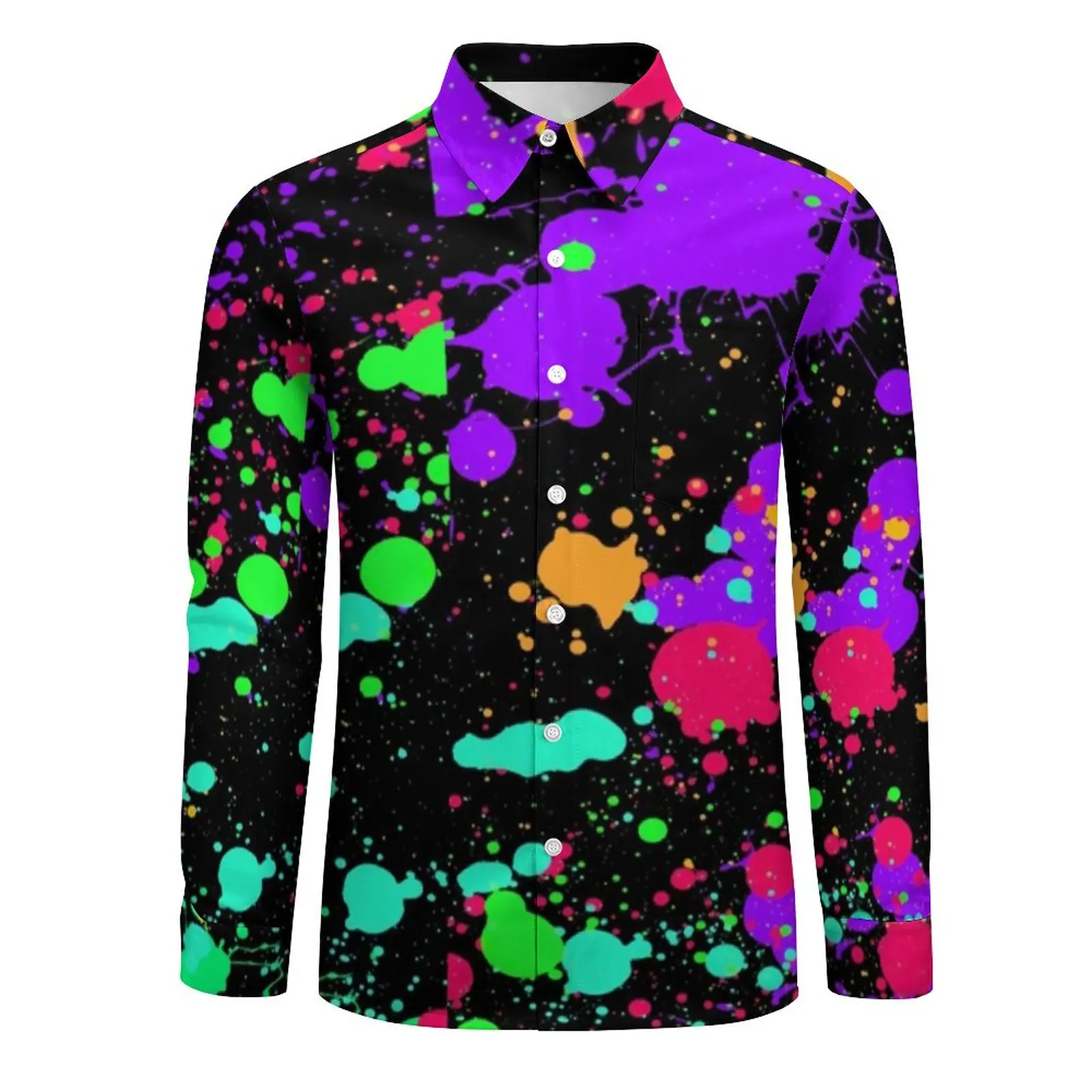 Colorful Neon Paint Shirt Man Pretty Splatter Print Casual Shirts Autumn Printed Blouses Long Sleeve Novelty Oversized Clothing