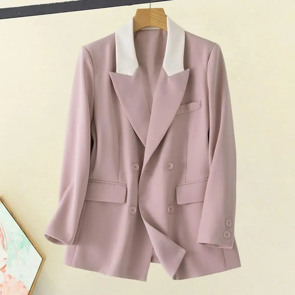 Women Suit Jacket Suit Coat Elegant Women's Patchwork Color Suit Jacket with Double Breasted Design Flap Pockets Stylish