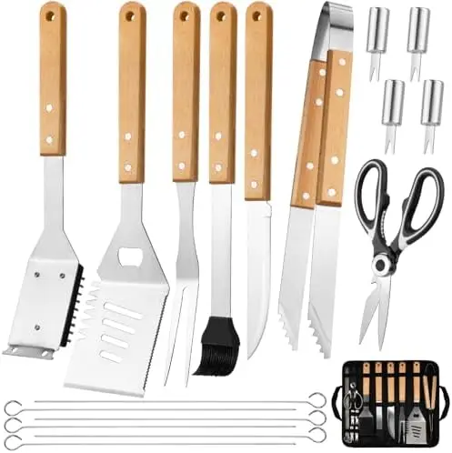 

18-Piece Wooden BBQ Grill Tool Set with Carry Bag – Perfect Gift for Dad, Christmas & Father’s Day