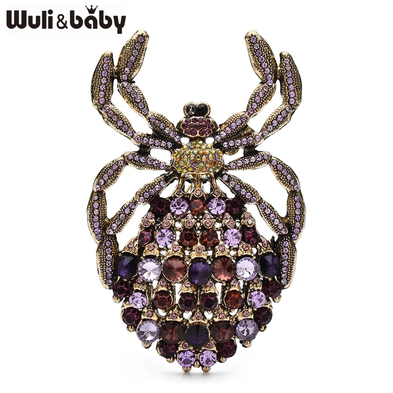 Wuli&baby Vintage Big Spider Brooches For Women Unisex Sparkling Rhinestone Insects Casual Party Brooch Pin Fashion Jewelry Gift