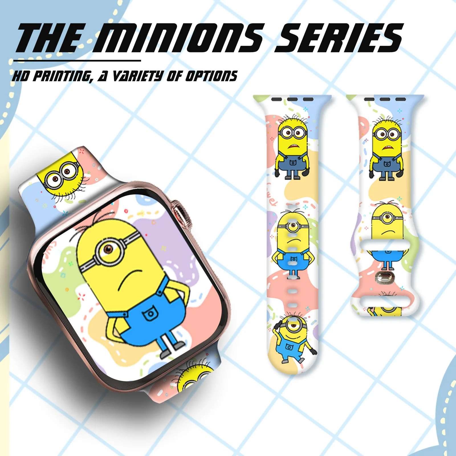 

Minions Print Strap for iWatch 11 10 9 8 Silicone Band Replaceable Bracelet for Apple Watch 46mm 44mm 42mm 41mm 38mm Watchband
