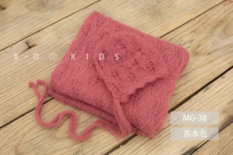 Conjunto de envoltura de sombrero para niña recién nacida, manta de utilería para fotografía de bebé + gorro de punto de Mohair, lana elástica para