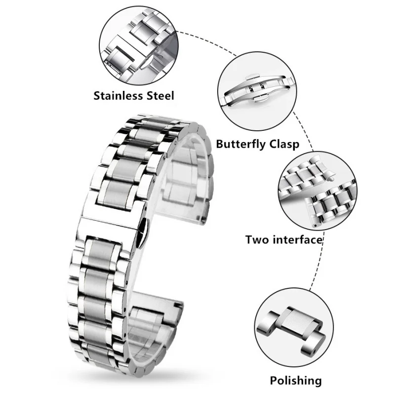 20/22mm Stainless Steel Watch Band Replacement Watch Strap with Spring Bars, Adjustable Bracelet for Classic & Smart Wrist Watch