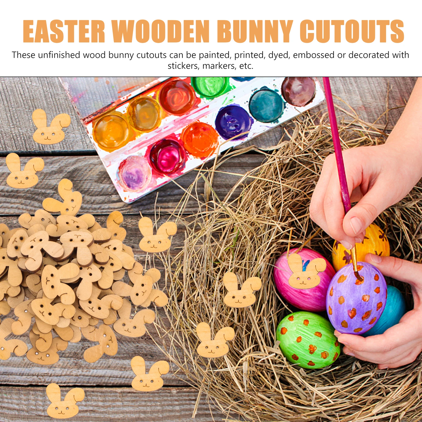 100Pcs Cutouts Unfinished Easter DIY Craft Blank Wooden Bunny Signs Table Centerpiece for Easter Wood Slice Ornaments