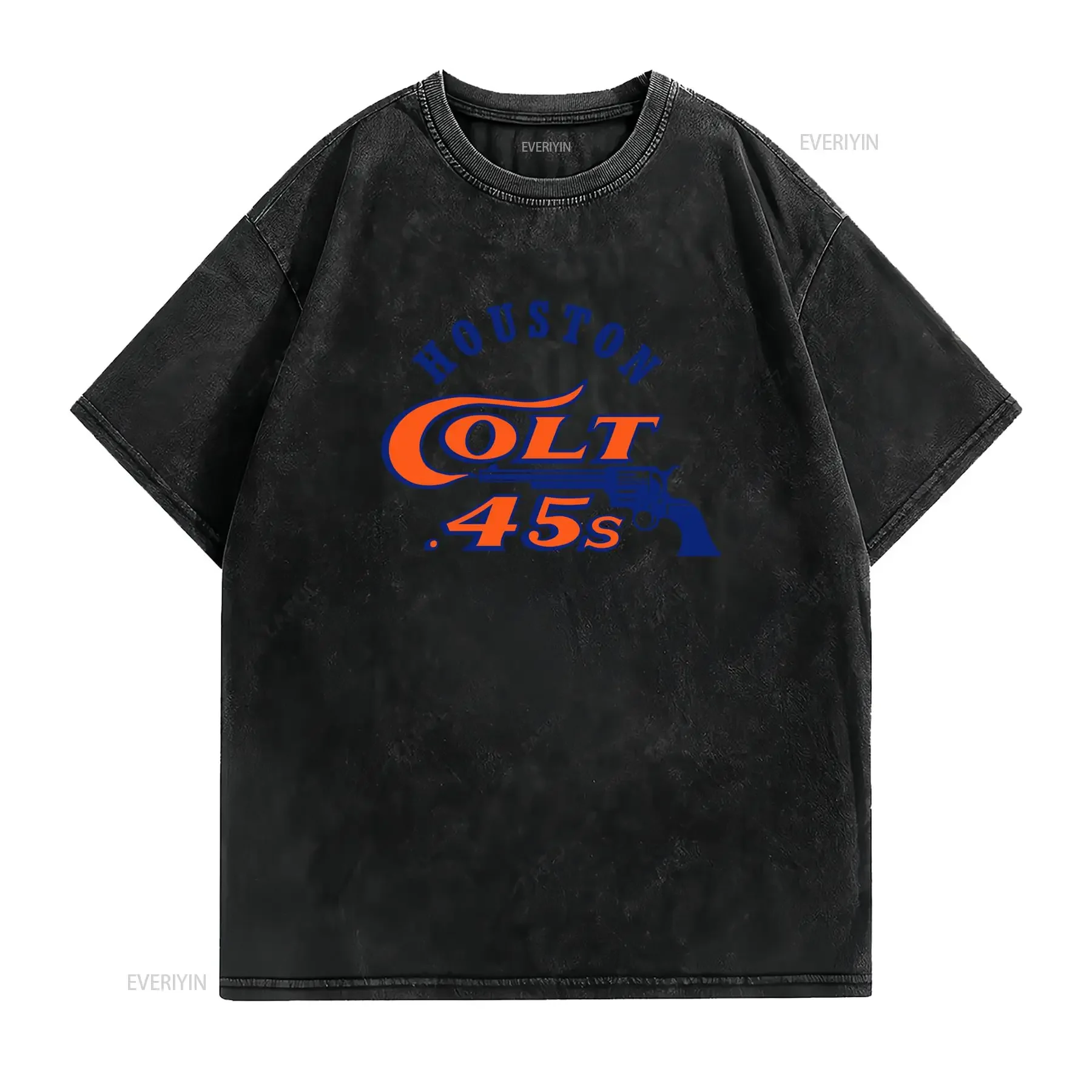Vintage Retro Houston Colt 45s Revolver Print Casual T Shirt vintage Washed Slightly graphic Soft homme Stretched Breathable