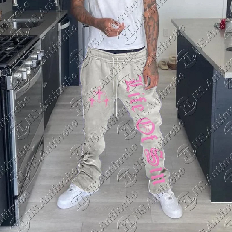 

Men's Pants Y2k Flared Hip Hop Men Loose 3D Print Trousers Casual Sweatpants Mid Waist Sporty Female Streetwear Vintage moto