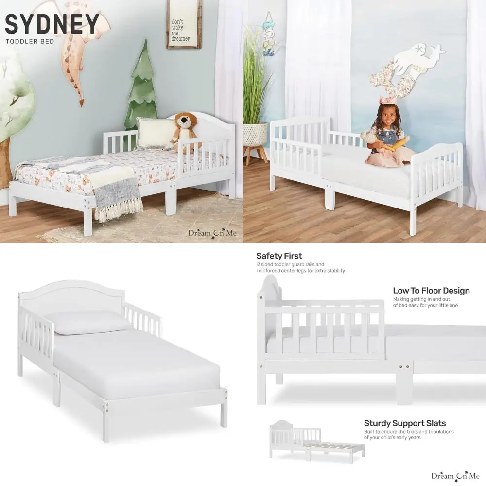 

White Sydney Toddler Bed with Greenguard Gold, JPMA Certification, Low-Profile Design, Safe Rails, Non-Toxic, Pinewood