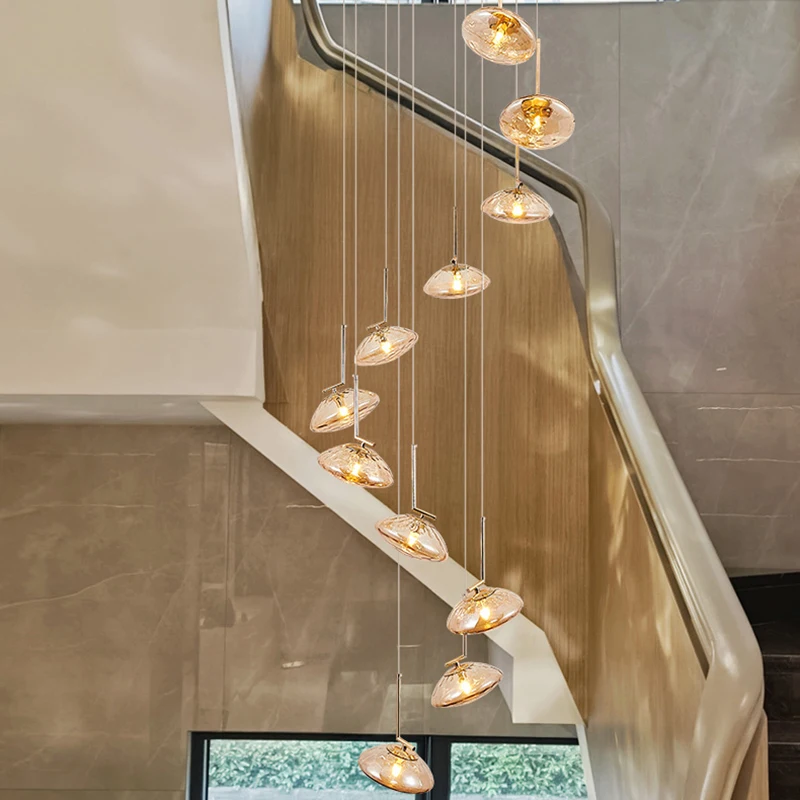 

BOSSEN Modern luster Dimmable Pendant Chandelier flying saucer UFO Glass hardware Ceiling Light Tri-Color For Hotel Villa Hall