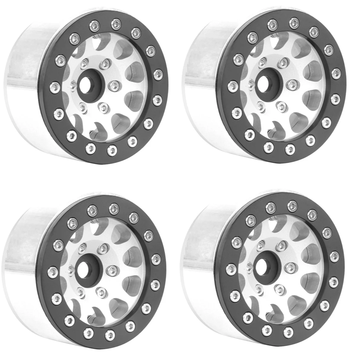 Silver Black Edge 4 PCS 1.55 Inch Metal Wheel Model Car Parts for Axial SCX10 Ghost TRX4 TRX6 D90 1/10 RC Crawler Car