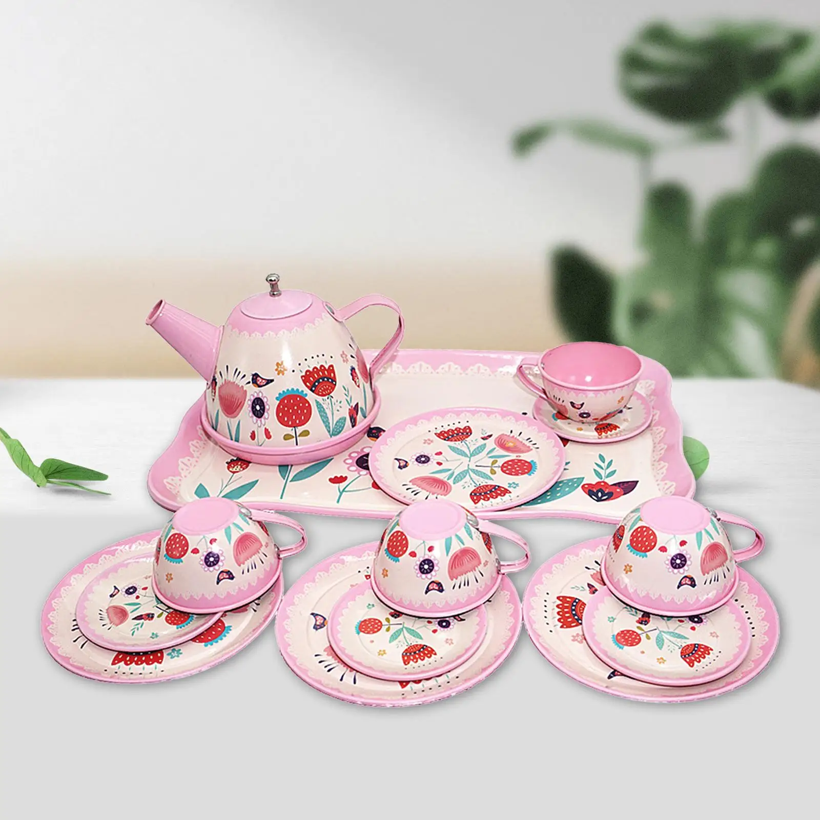Kids Tea Set for Little Girls Kitchen Pretend Play Toy Teapot Cups Dishes Role Play Afternoon Tea Playset for Kids Birthday Gift