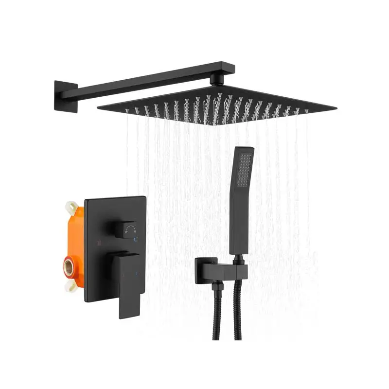 

Wall-Mounted Shower Faucet Combo with 12" Rain Shower Head and Handheld Faucet, Matte Black Finish with Brass Valve Rough-In