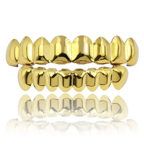 Gold Silver Plated HIP HOP Teeth Grillz Top & Bottom Grills Set With silicone Real Shiny Vampire Tooth Sets