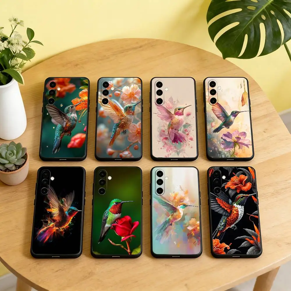 Colorful Hummingbirds Phone Case For Samsung Galaxy A73,A72,A71,A70,A53,A52,A51,Soft Silicone Black Cover
