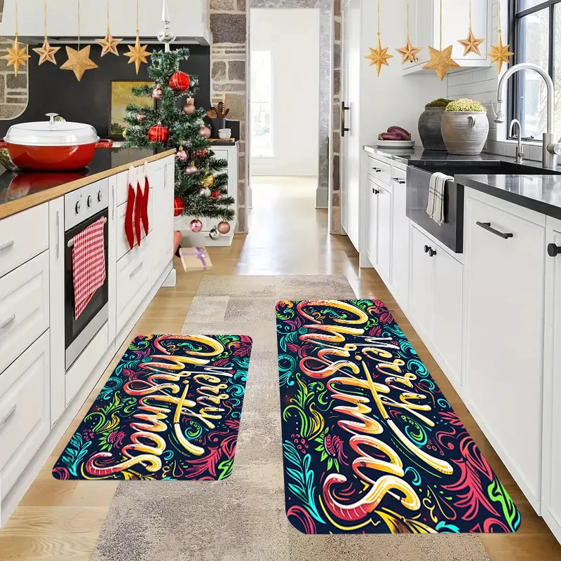 

Christmas Graffiti Design Flannel Door Mat Room Mats Decoration Kitchen Rug Holiday Decorations Rugs New Year Gift Carpets Foot