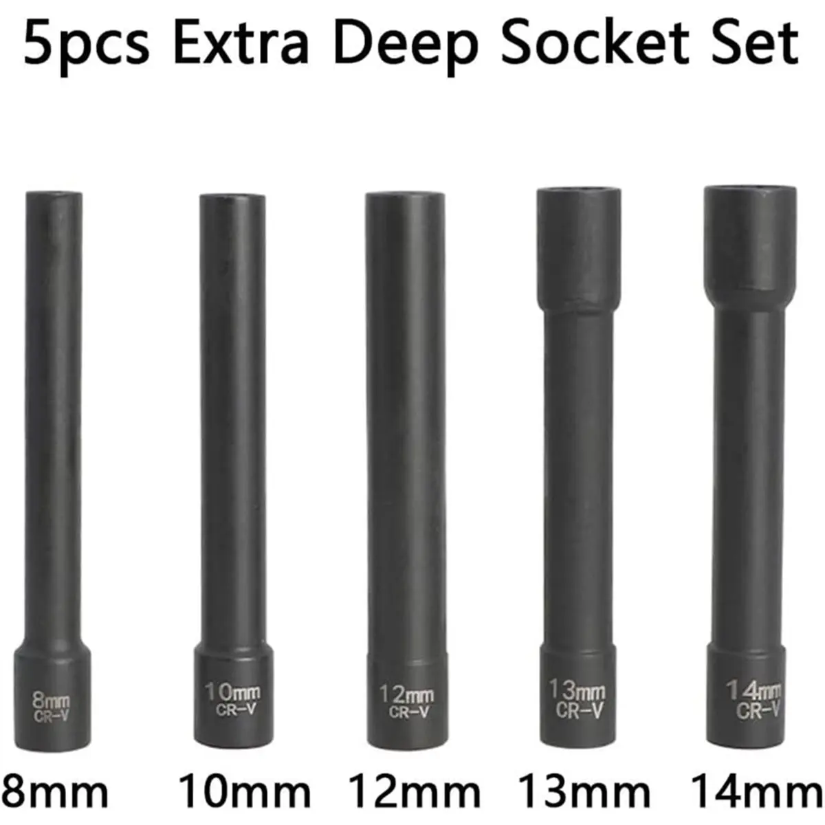 2026 New 5pcs 3/8'' Drive 12 Point Metric Extra Deep Impact Socket Set - 8mm, 10mm, 12mm, 13mm, 14mm - for