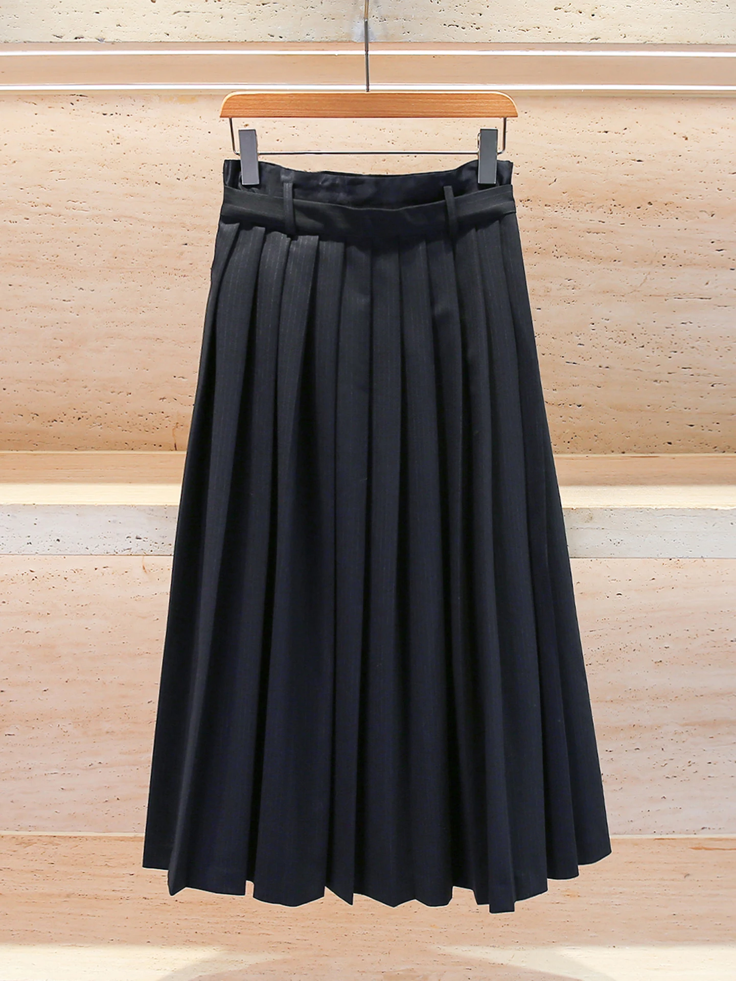 

S Home South Oil High End Women's Vintage Preppy Stripe Pleated Skirt Autumn Winter High Waist Simple Sle A-Line Skirt