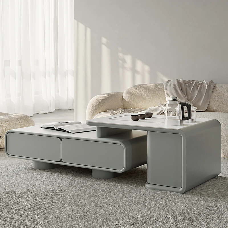 

modern rock slab, simple home living room, multi-functional integrated solid wood coffee table, TV cabinet combination