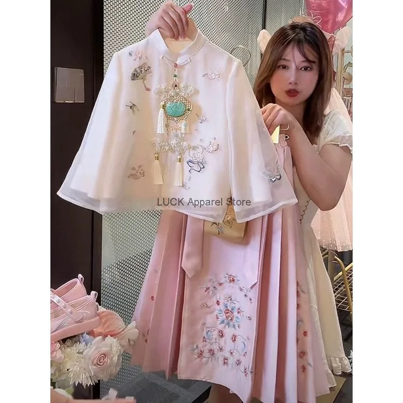 Conjunto de falda con cara de caballo para niña, vestido Hanfu de estilo chino, falda Tang de princesa, Primavera