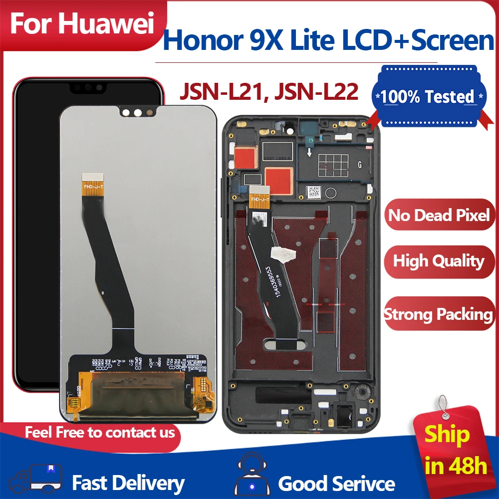 

6.5" Tested For Honor 9X Lite LCD Display Touch Screen Digitizer Assembly For Honor9x lite JSN-L21, JSN-L22 Display with frame