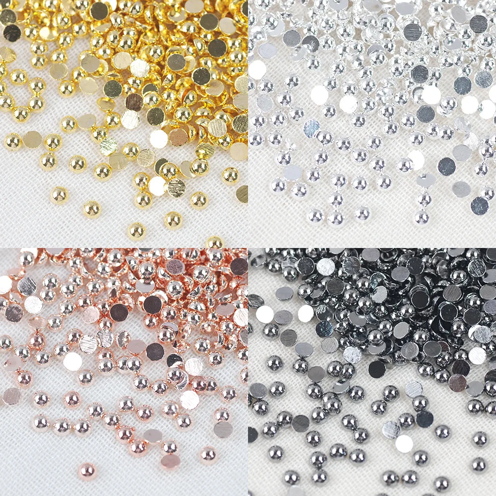 1000 Stück Metall-Halbkugelnagelnieten – Flache, massive Stahlkugeln, Gold & Silber, 4-farbige Nagelkunst-Dekoration