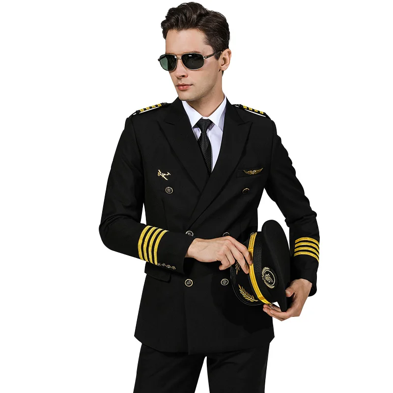 Pilot Uniform Air Captain Jacket Pants Avion Airline Men Top Trousers Security Guard Manager Costume Fight Attendent Suit