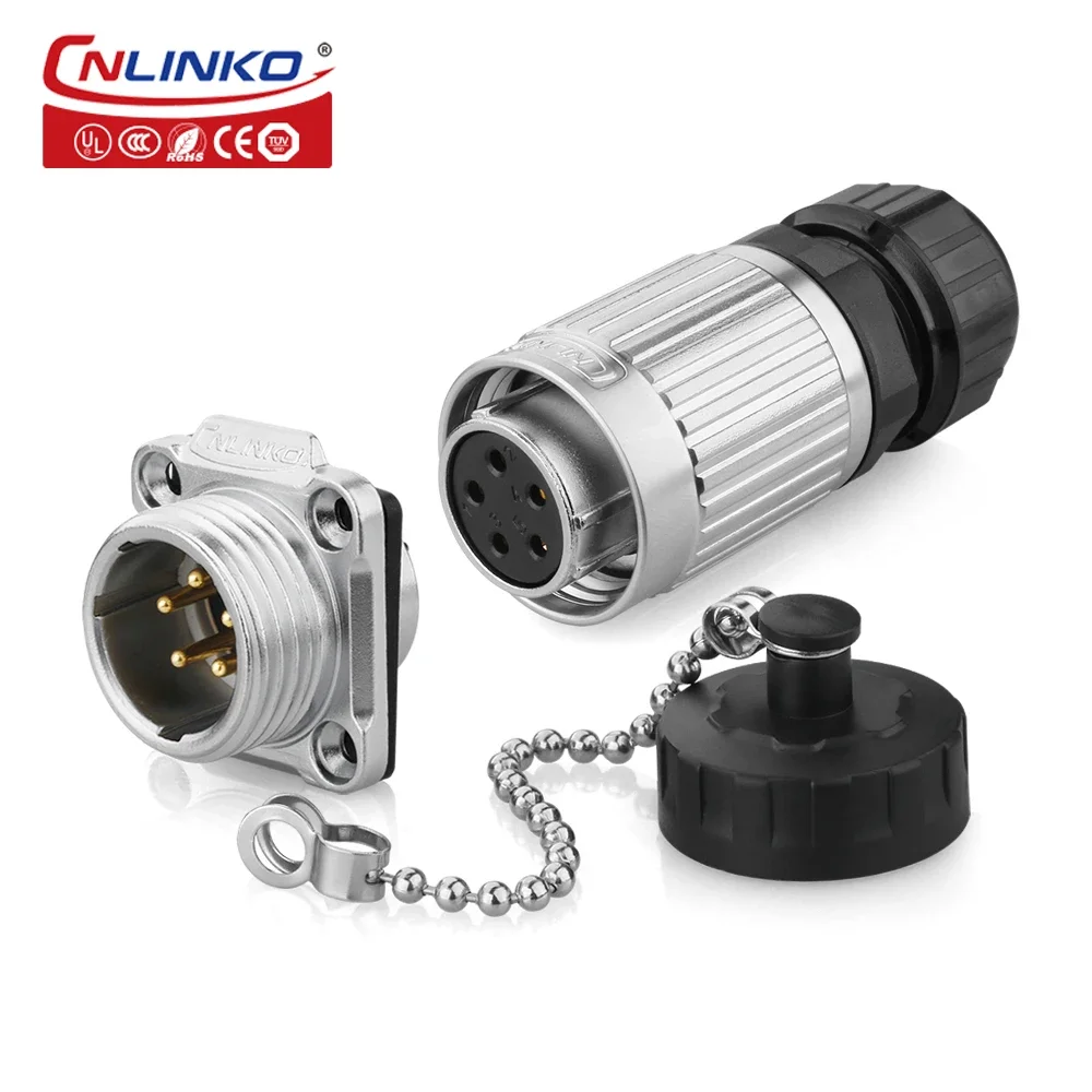 5 Pin Connector Male Female Panel Mount, CNLINKO YW-20 5 Pin Industrial Power Plug to Socket Metal Connector