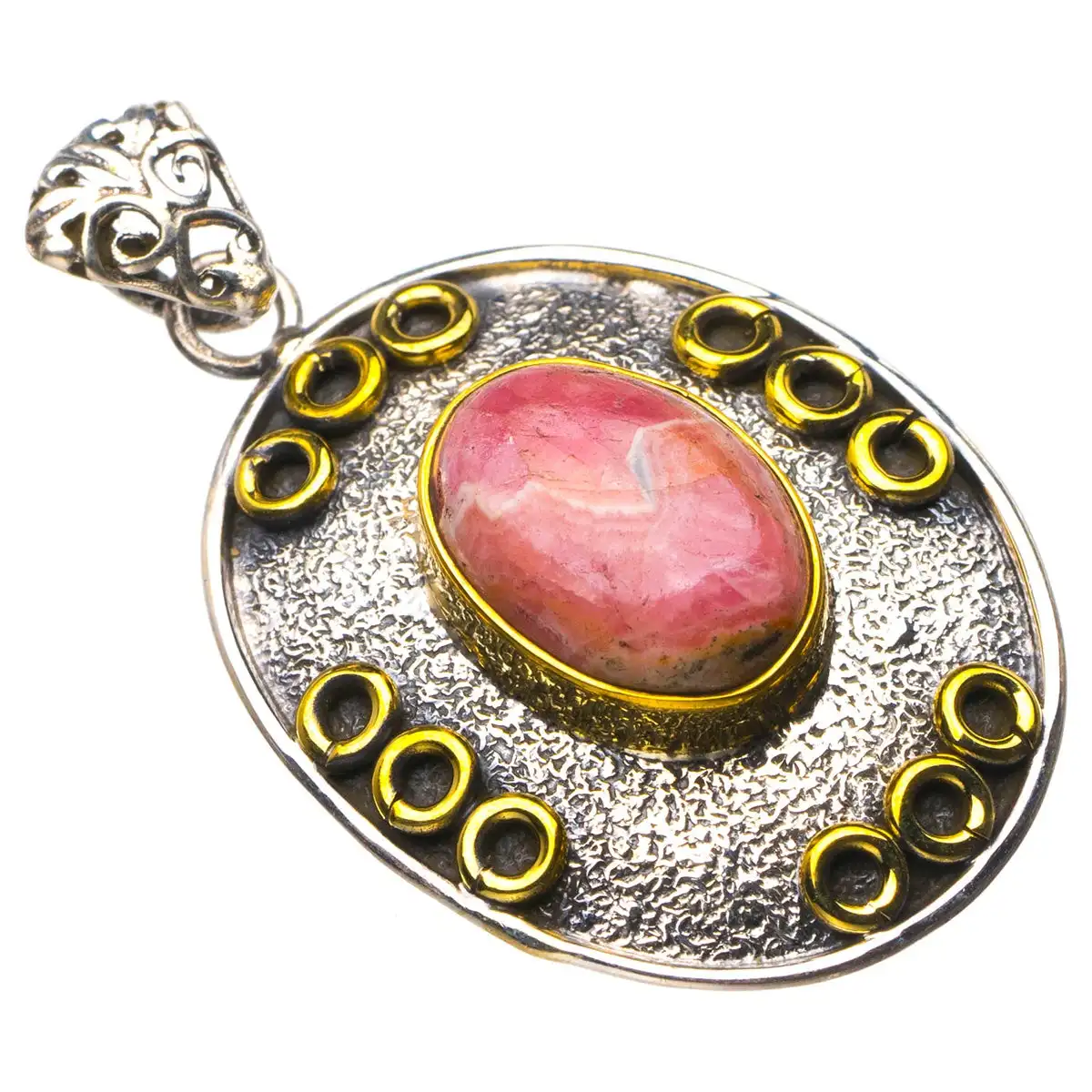 

StarGems Natural Two Tones Rhodochrosite Handmade 925 Sterling Silver Pendant 1.5" D5922