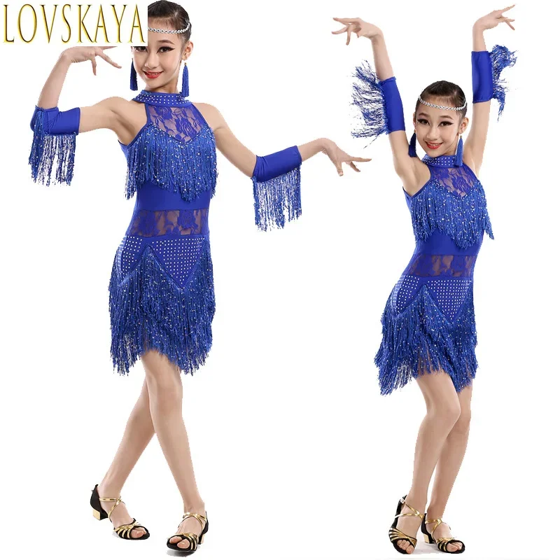 New sequin Latin dance tassel dress for girls, fashionable cha cha salsa tango dance costumes, stage costumes