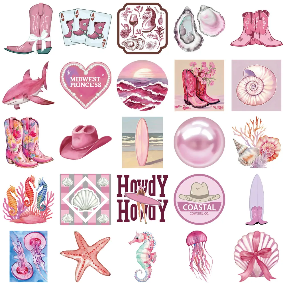 50PCS Creative Pink Coast Girl Cute ins Style Stickers Envelope Sealing Stickers DIY Phone Case Water Cup Personalized Stickers