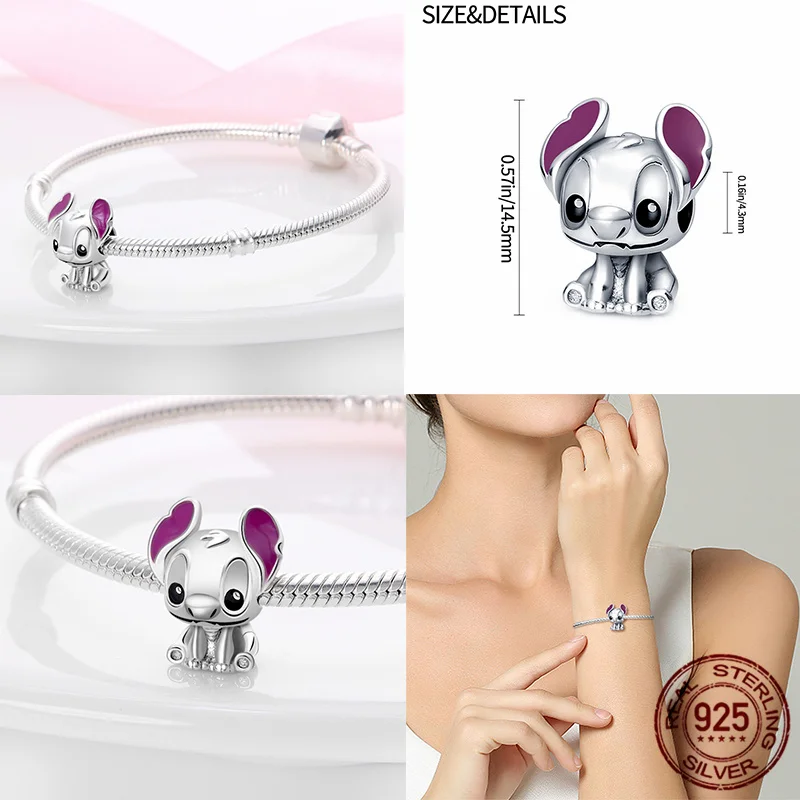 Princesa Marvel Charme Frisado Jóias para Mulheres, Adequado para Pulseiras Pandora, Presentes Requintados DIY, 100% 925 Prata, Novo