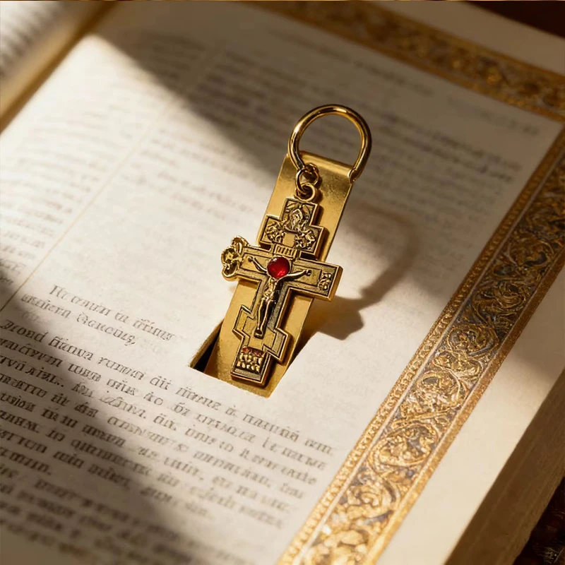 Neue 2026 Traditionelle Orthodoxe Kruzifix-Lesezeichen-Kollektion Gold & Antik-Kupfer Hochwertiges christliches Geschenk für Bibelstudium & Gebet – Detail 6