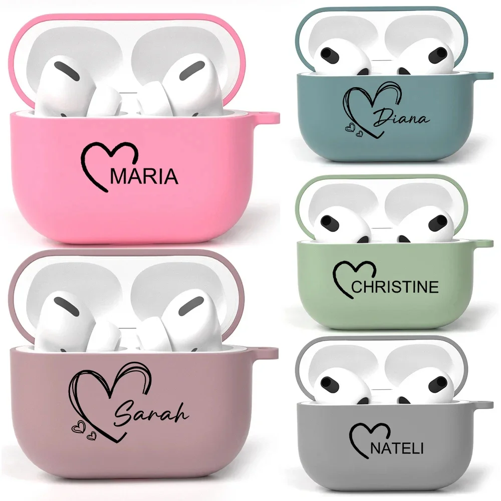 Custom Name Cute Heart Soft Silicone Armor Cover for Airpods Pro 2 Case Trendy Candy Color Funda for Airpods 3rd Generation Case