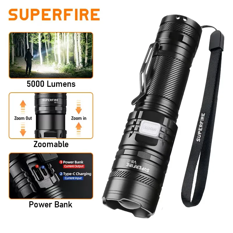 36W High Power LED Waterproof Flashlight Torch With Wick 26650 Battery Powerful  Indicator USB-C Tactical Hunting Lights