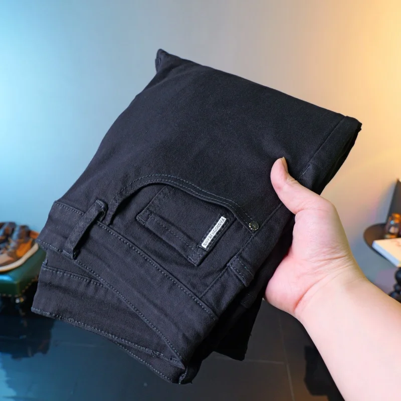 High-End Affordable Luxury Black Jeans Men's Casual All-Matching Simple Stretch Fashion Street Slim Fit Tapered Pants