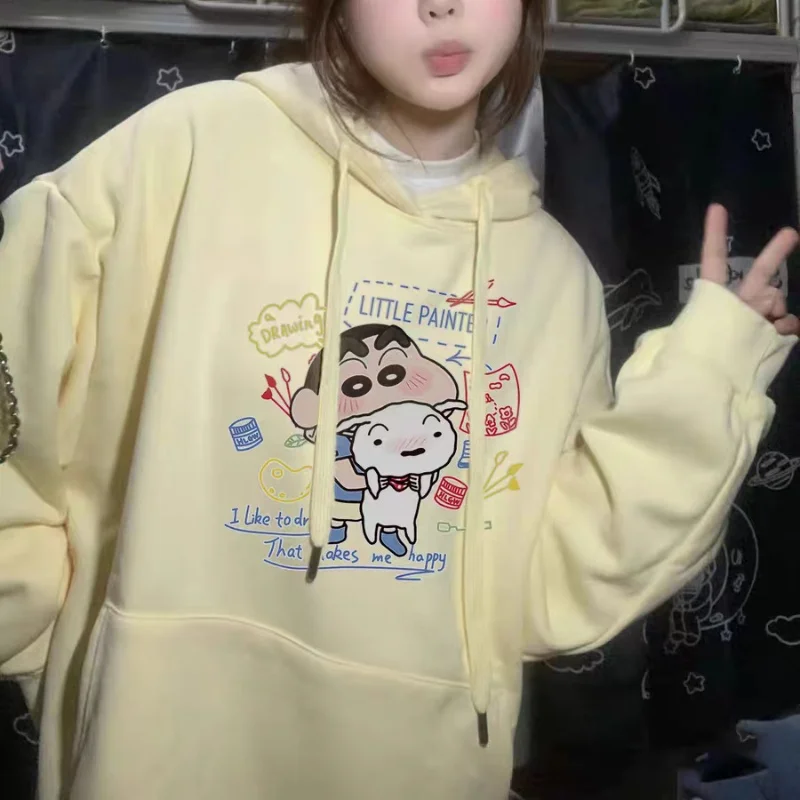 2024 Autumn and Winter Crayon Shin Chan Cartoon Anime Printed Hooded Sweatshirt for Couples Fashionable Trendy Cute Casual Top